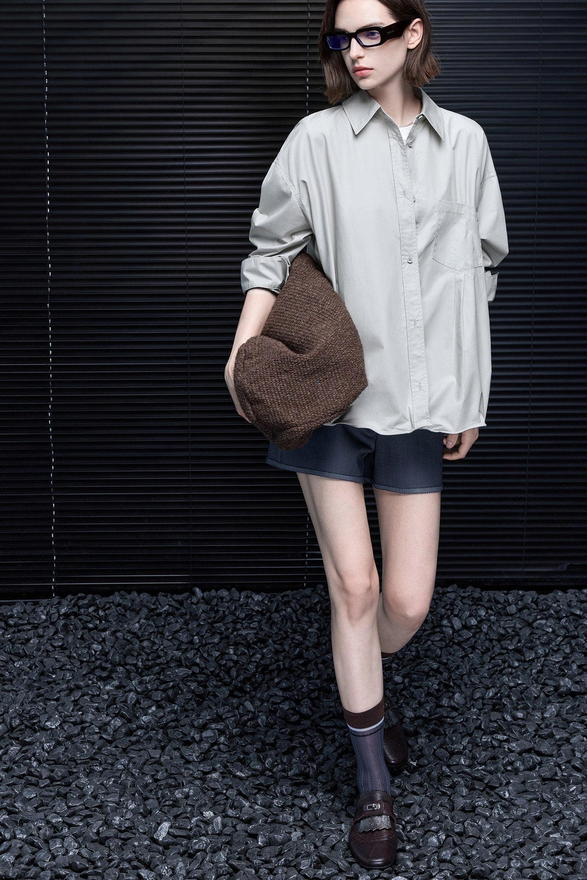 Gray Green 100% Cotton Drop Shoulder Shirt B4977