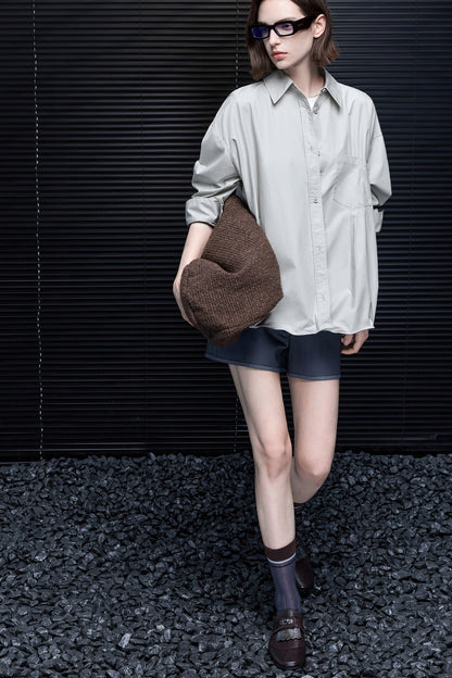 Gray Green 100% Cotton Drop Shoulder Shirt B4977