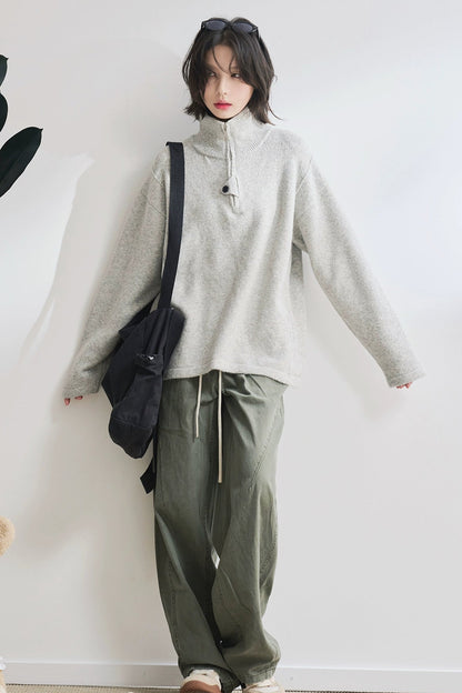 高領拉鍊寬鬆毛衣 B4429