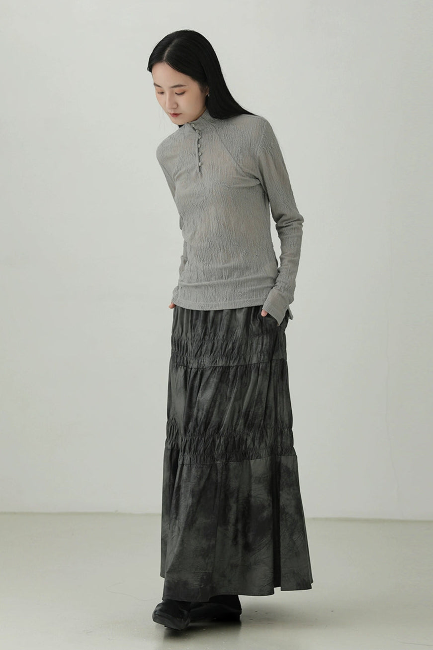 Half-high collar textured long-sleeved T-shirt B4275