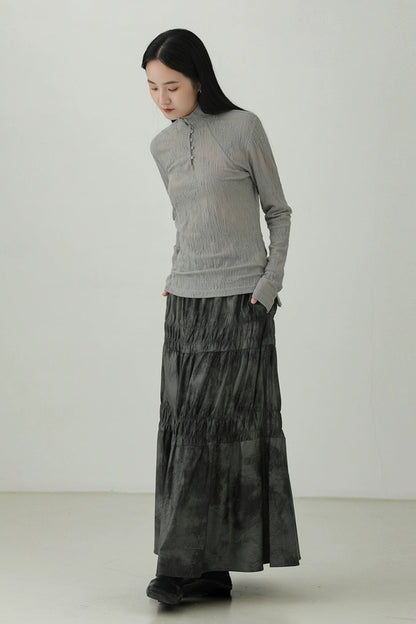 Half-high collar textured long-sleeved T-shirt B4275