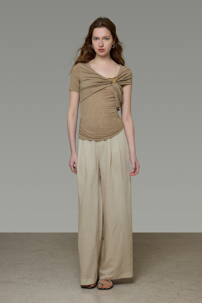 Metal Buckle Twist Design Knit Top B442