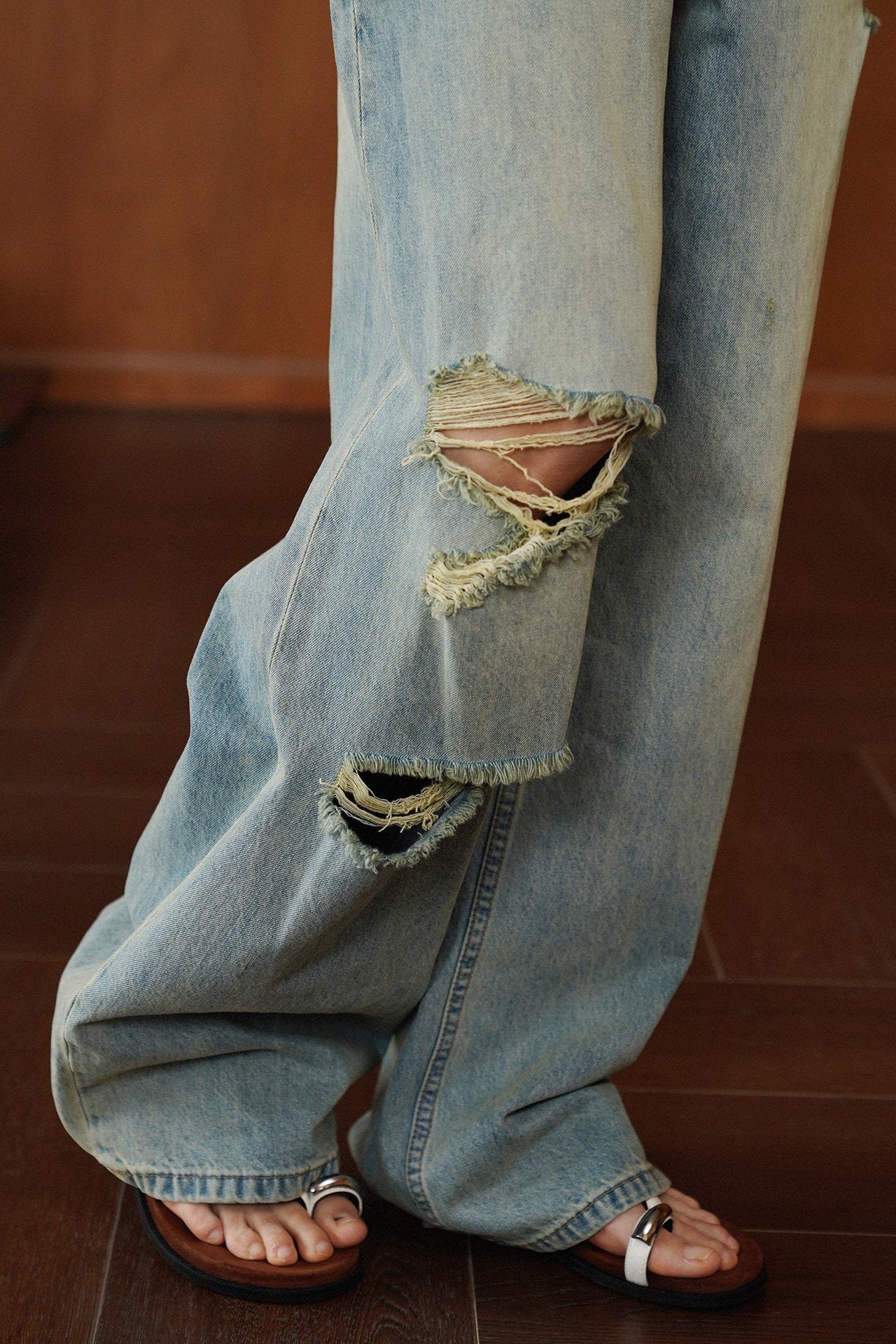 レトロ️ウオッシュダメージデニムパンツ　B4830