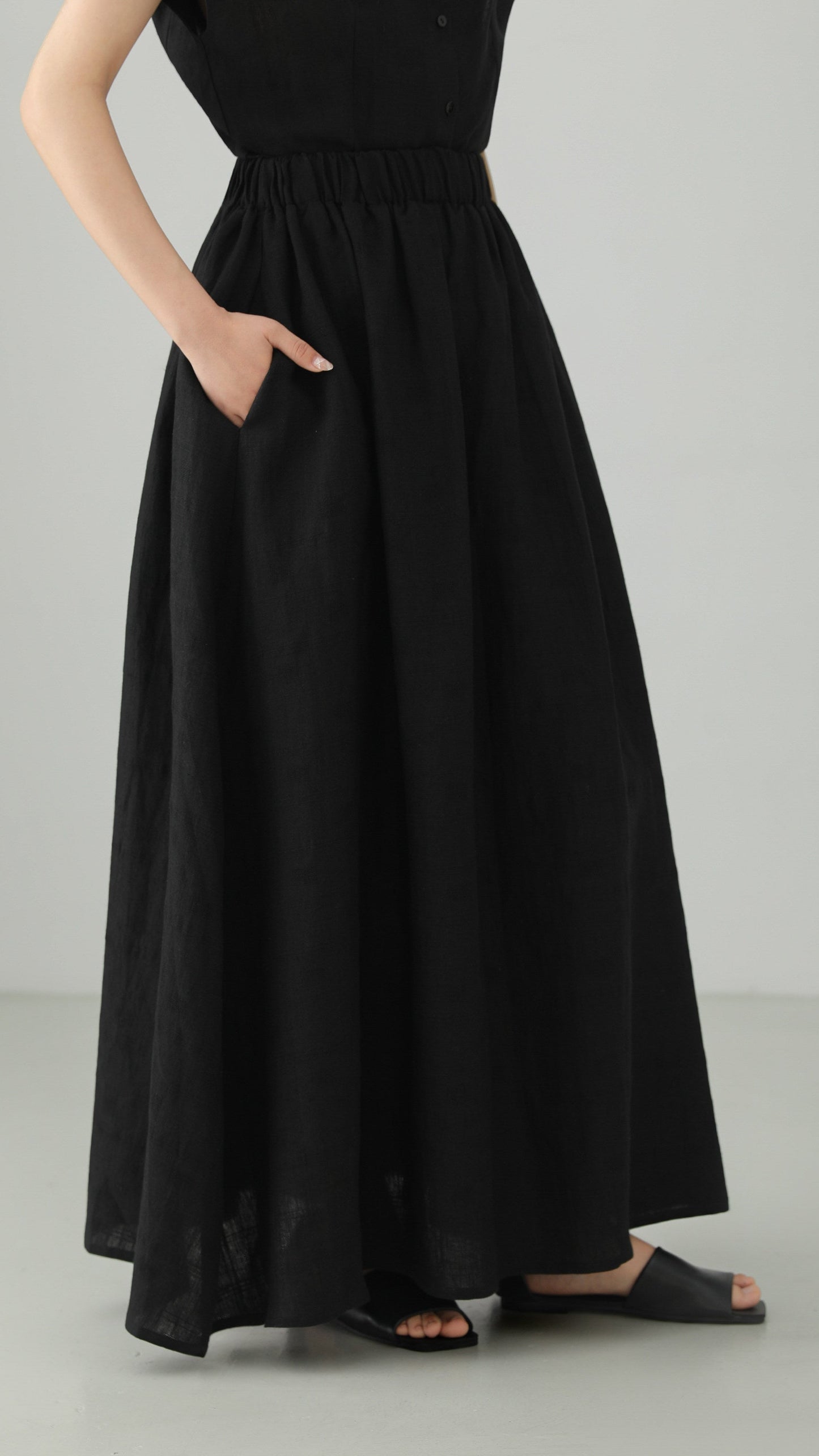 Minimal Linen Jacquard Long Skirt B4831