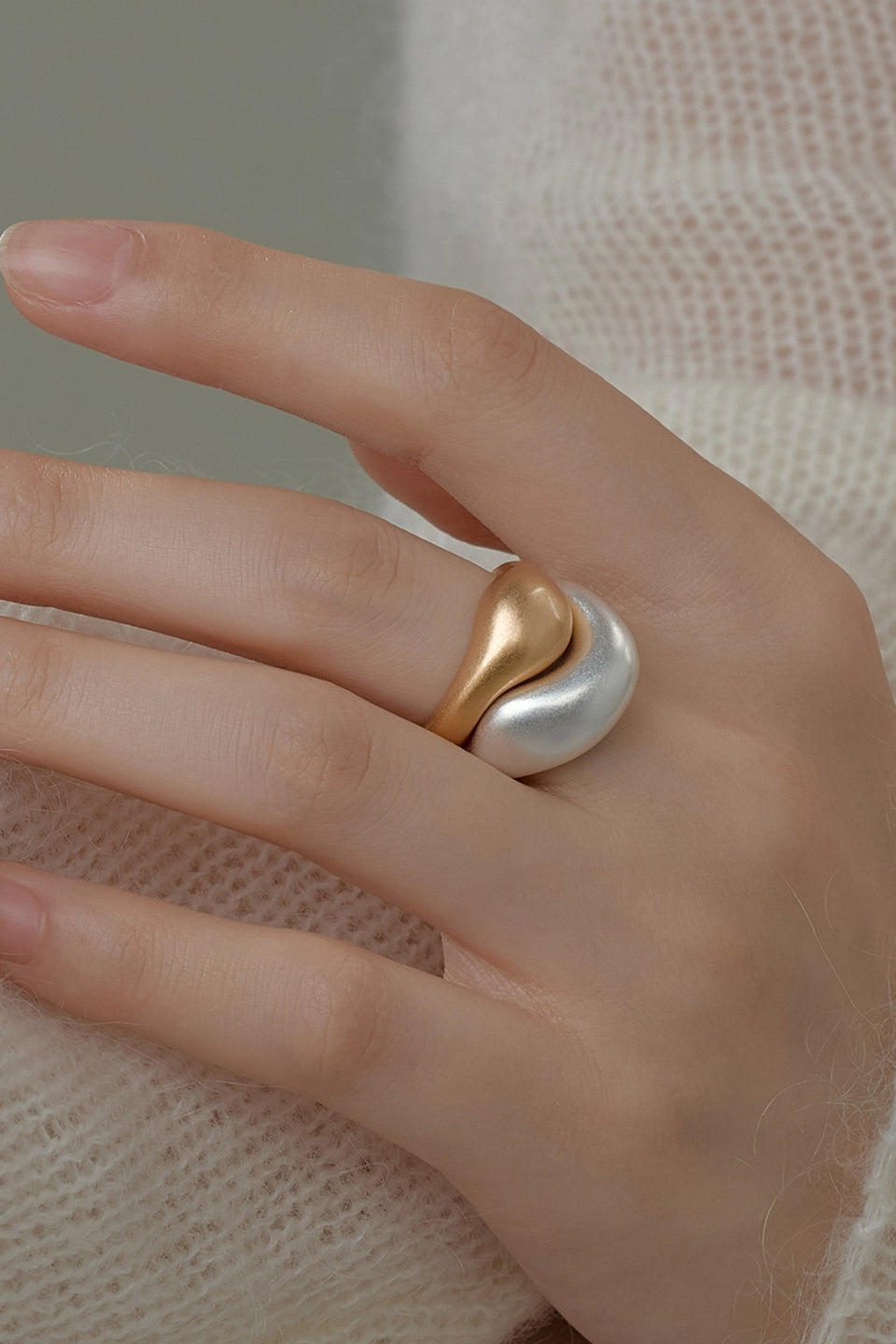 S925 幾何金銀開口戒指 B4520