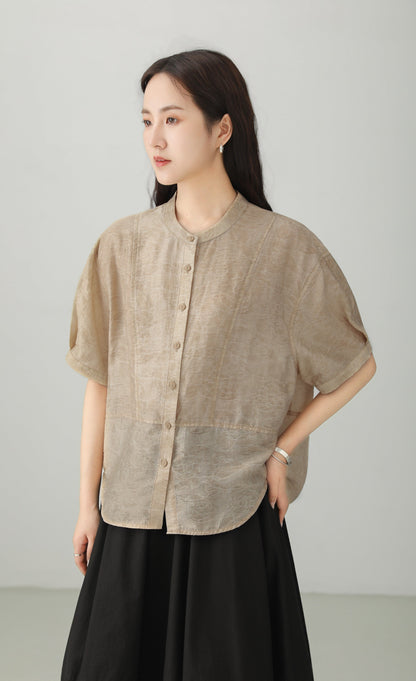 Art Style Tencel Blend Jacquard Blouse B4894