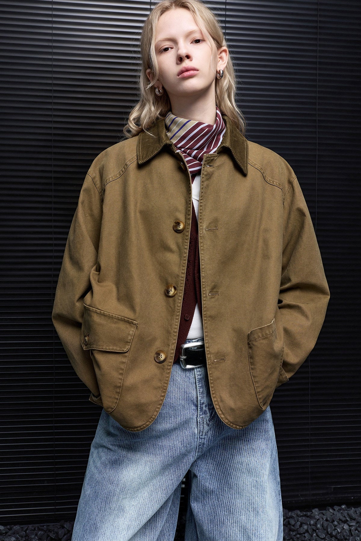 Khaki Brown Multi-Pocket Workwear Style Jacket B4957