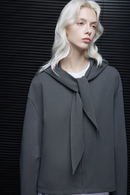 Gray hooded sweatshirt jacket B4350