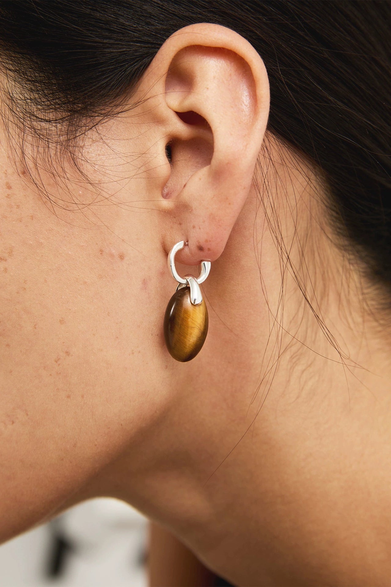 S925タイガーアイシングルビーズフックピアス　B4283