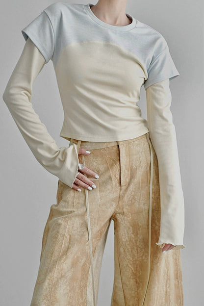 Fake two-piece flared long-sleeved T-shirt B4344