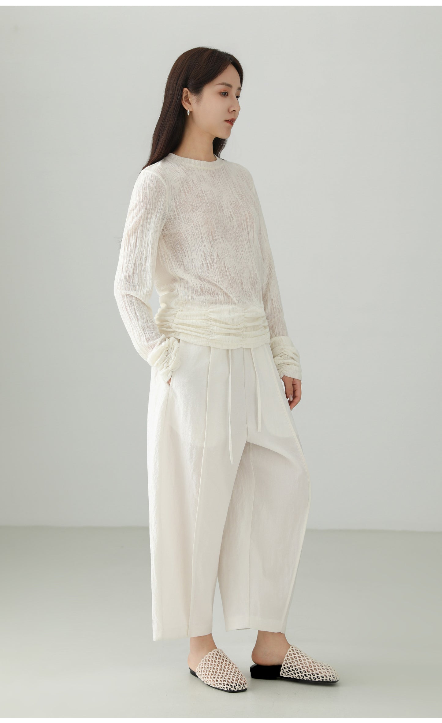 Textured Pleated Design T-shirt B4758