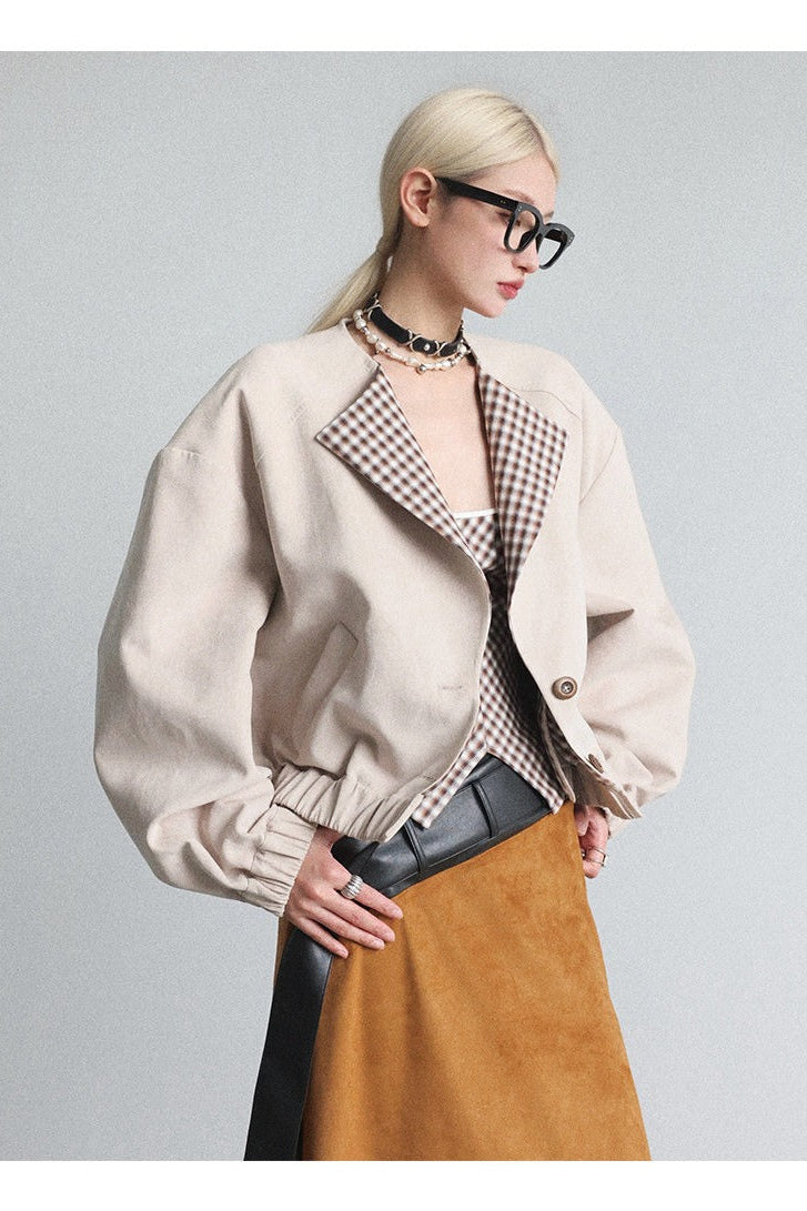 ラペルワイドショルダーショートジャケット　B4653