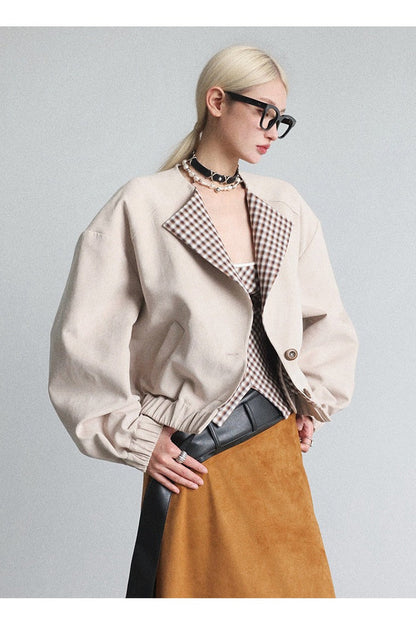 ラペルワイドショルダーショートジャケット　B4653