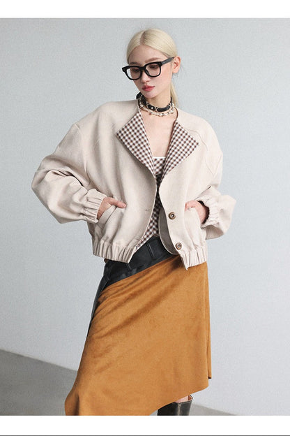 ラペルワイドショルダーショートジャケット　B4653