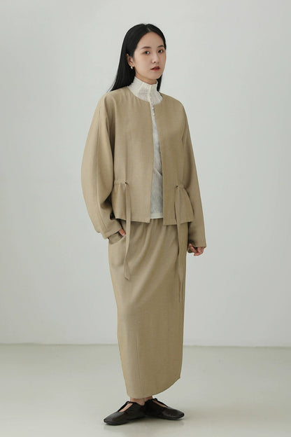 Tencel linen drawstring waist jacket B4281