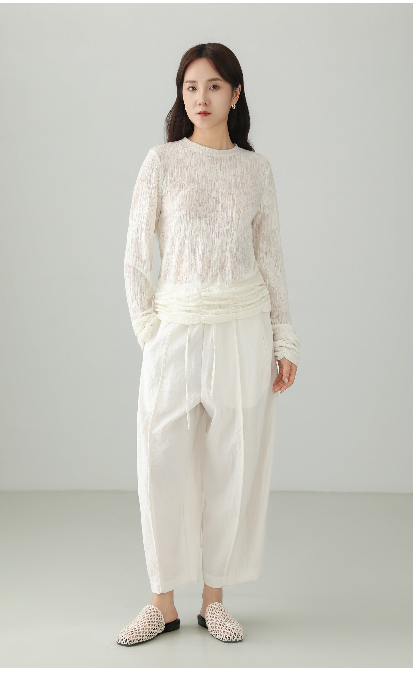 Textured Pleated Design T-shirt B4758