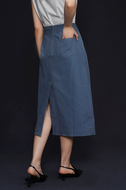 復古牛仔藍A字裙B4156