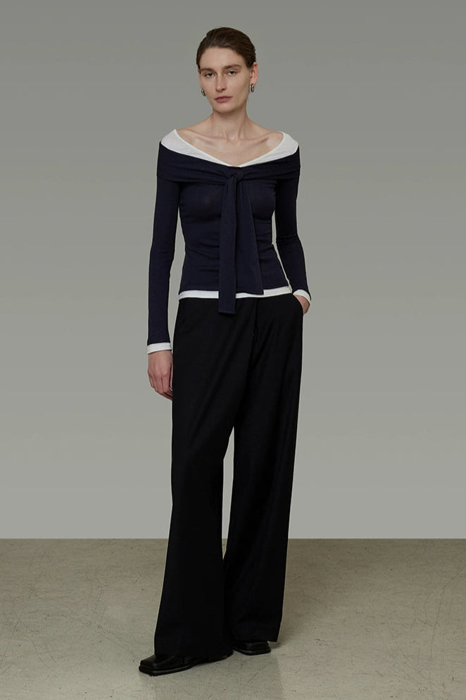 フェイクツーピースコントラストカラートップス　B4291