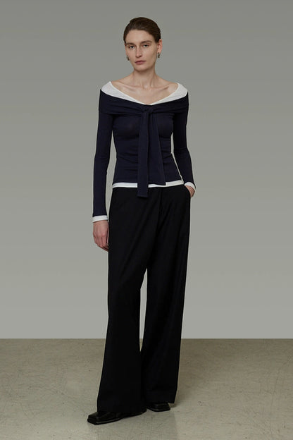 フェイクツーピースコントラストカラートップス　B4291