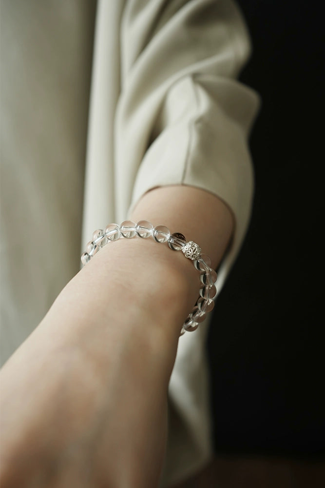 S925ブラジル産ホワイトクリスタル白沈香ブレスレット　B4206