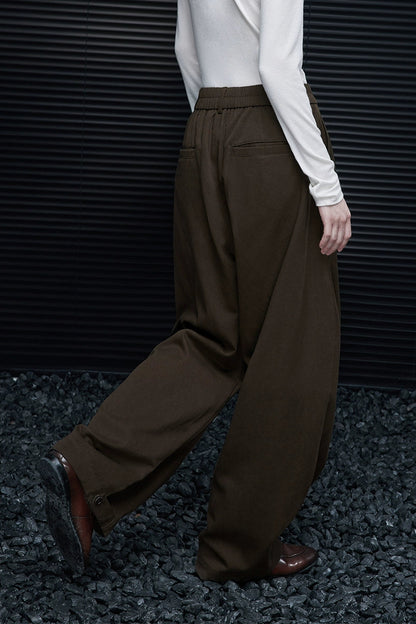 ダークブラウンテンセルコットンワイドパンツ　B4356