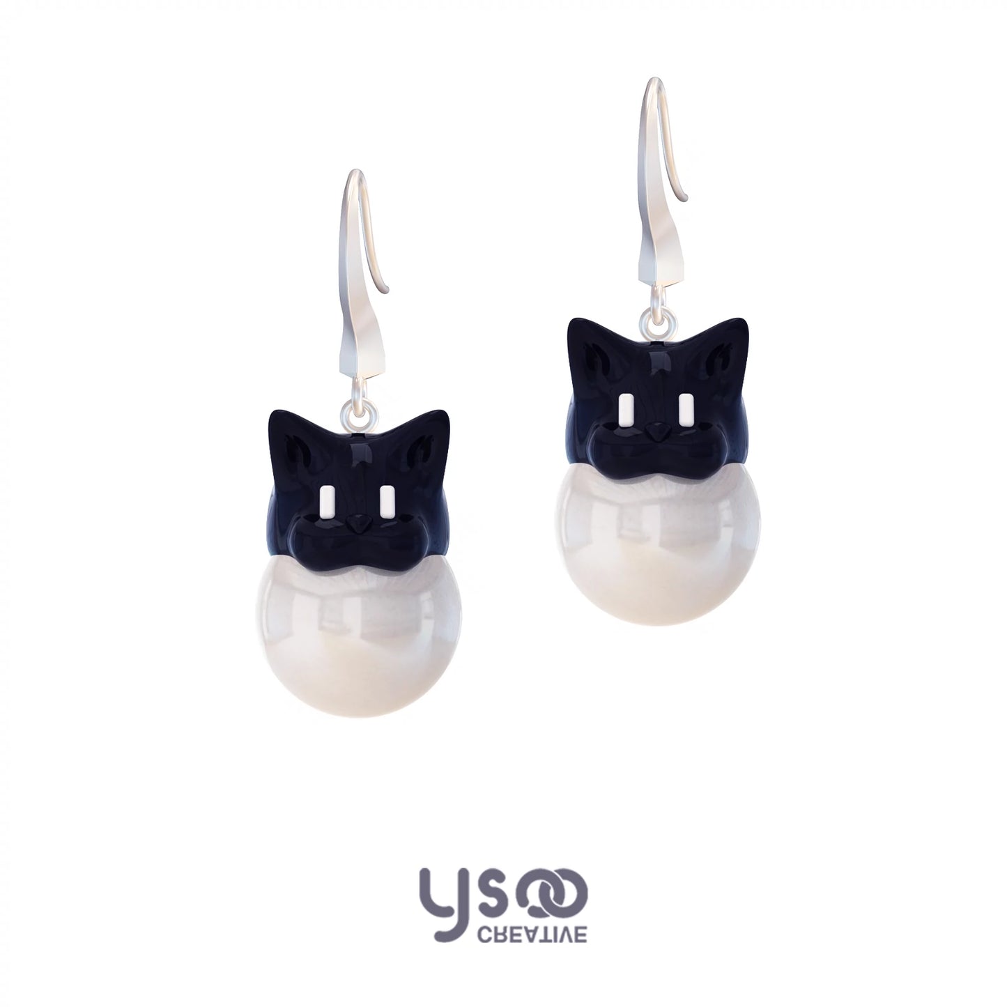 Black Kitty Pearl Polygon Earrings B2797