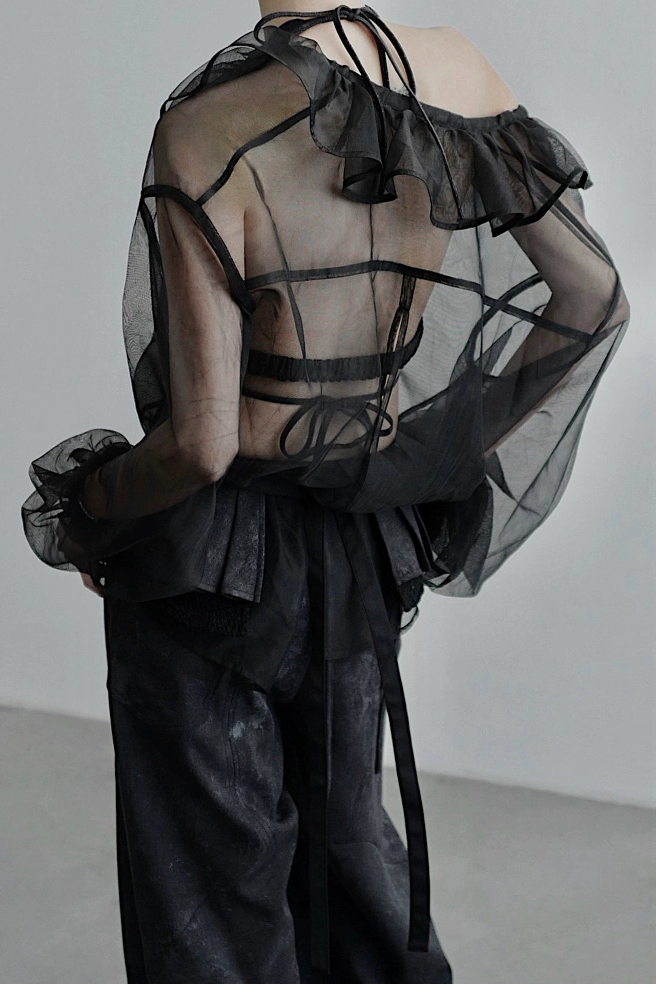 Ropeway Deep V-neck Sheer Shirt B4253