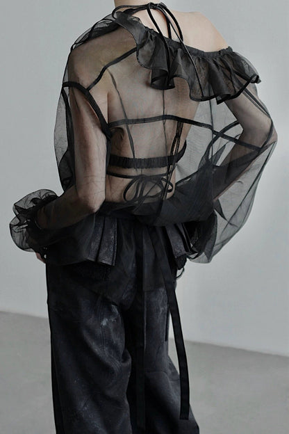 Ropeway Deep V-neck Sheer Shirt B4253