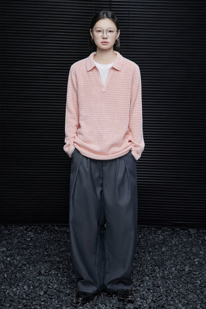 ピンクハイエンドVネックセーター　B4357