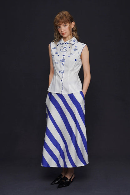 藍白條紋長裙 B4158