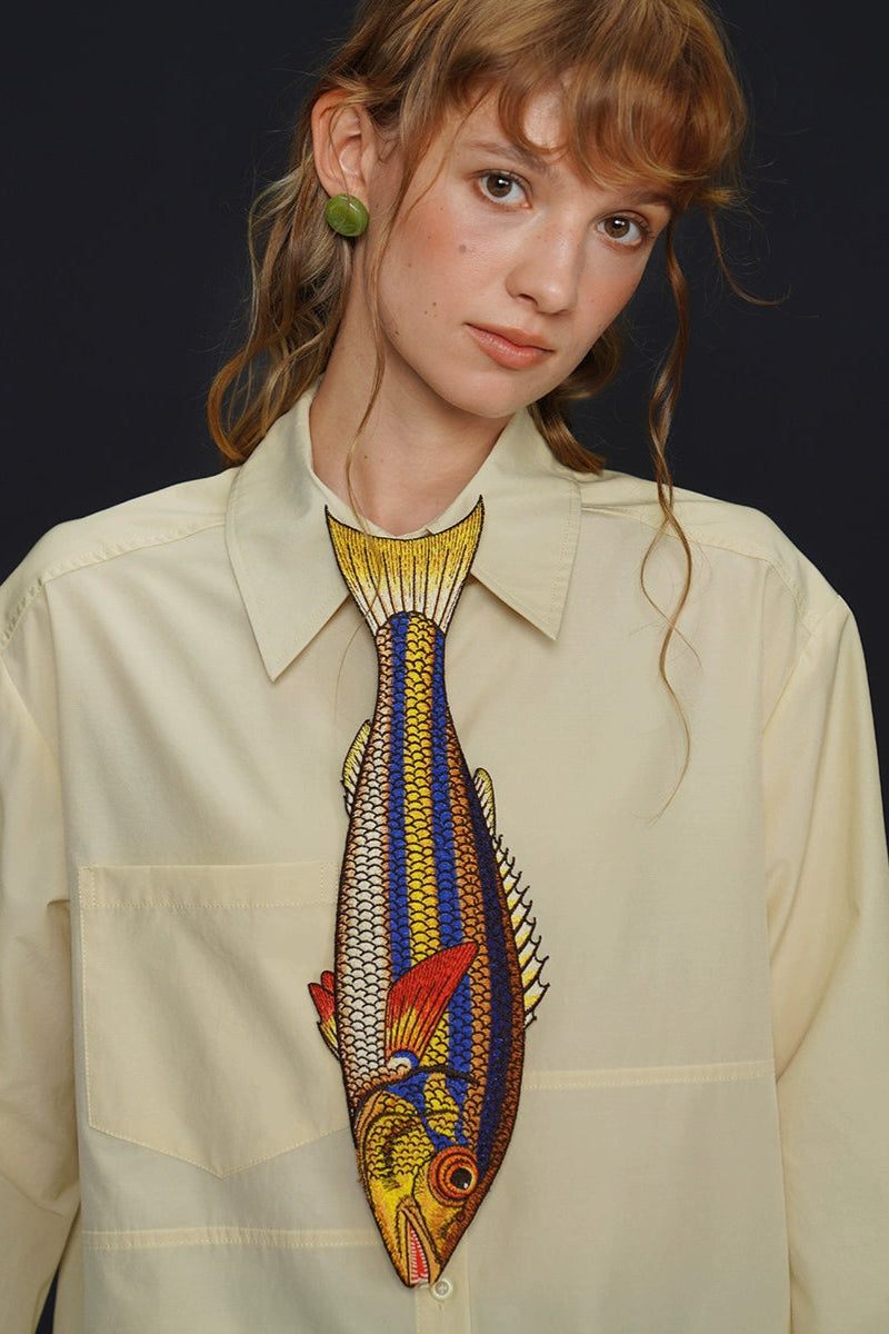 イエローフィッシュヴィンテージ刺繡ネクタイ　B4162