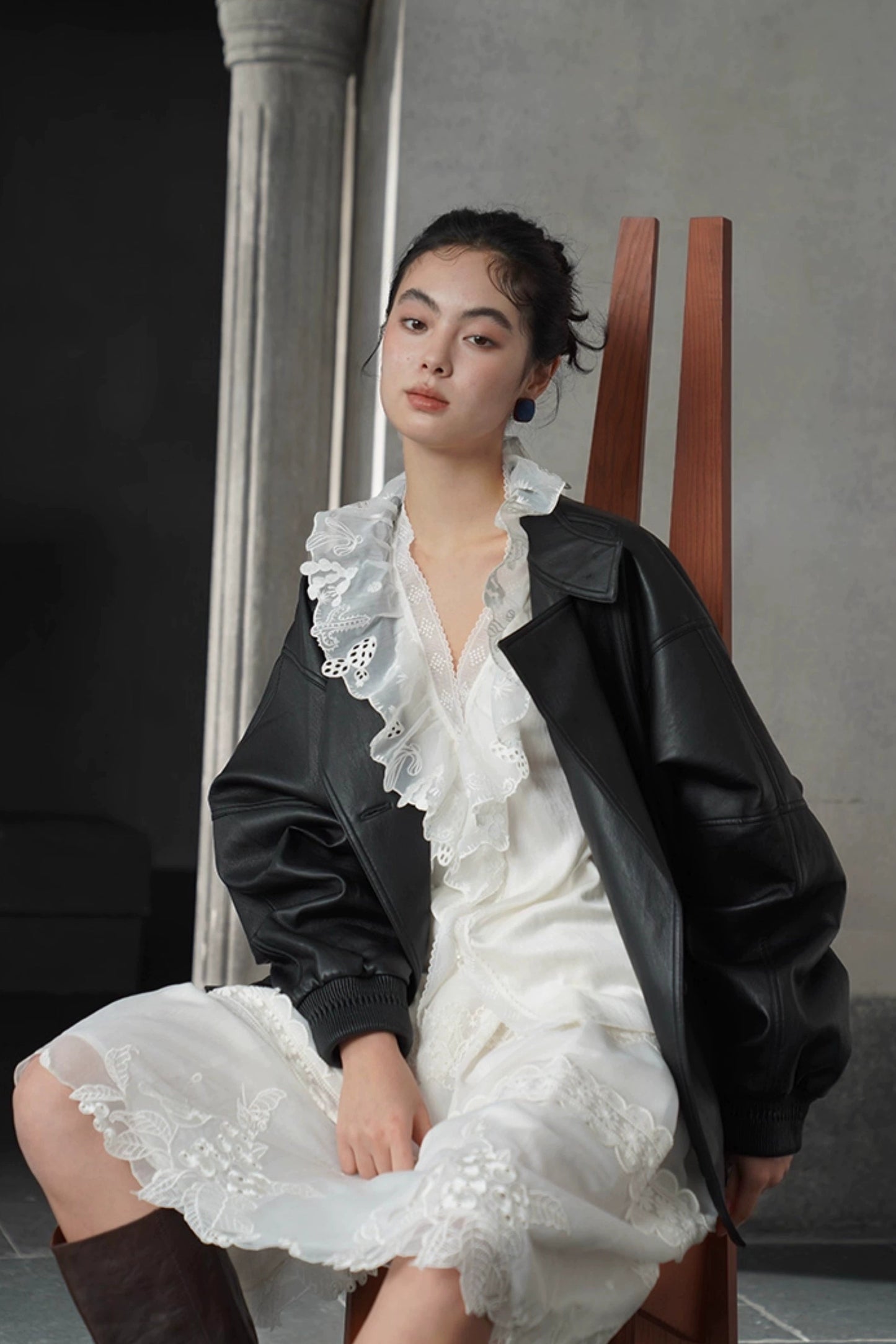 美國復古摩托車PU寬鬆夾克 B4458