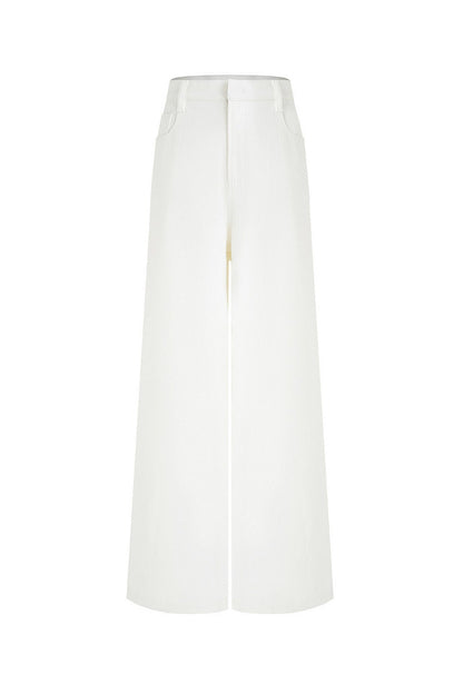 French White Straight Denim Pants B4772