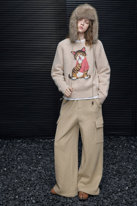 100% Wool American Retro Wide Pants B4546