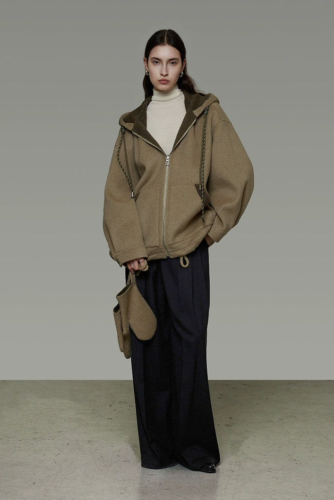 Reversible double-face wool hooded short coat B4510