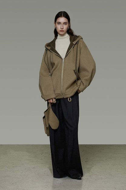 Reversible double-face wool hooded short coat B4510