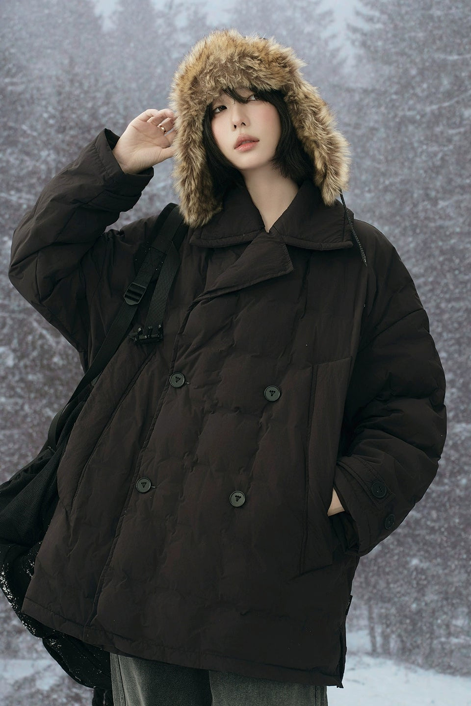 Suit collar mid-length down jacket B4431