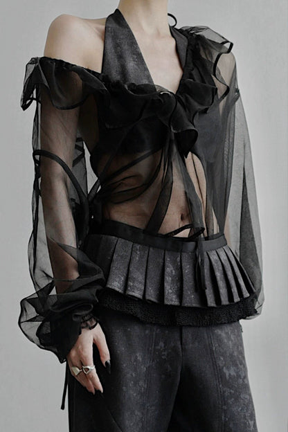 Ropeway Deep V-neck Sheer Shirt B4253