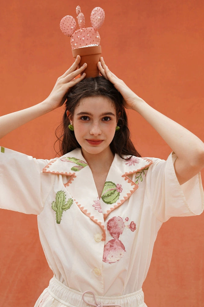 Cactus print light retro shirt B3931