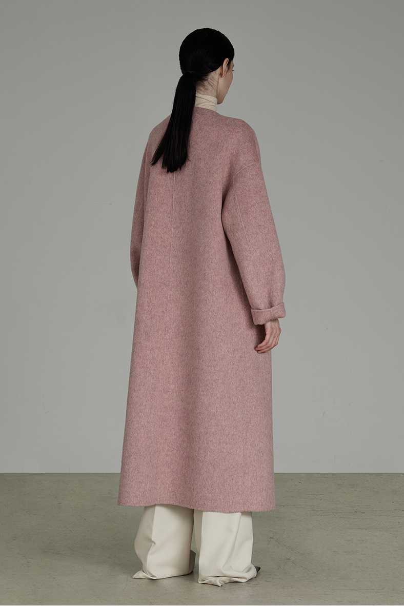 ダブルフェイスウールピンクロングコート　B4508
