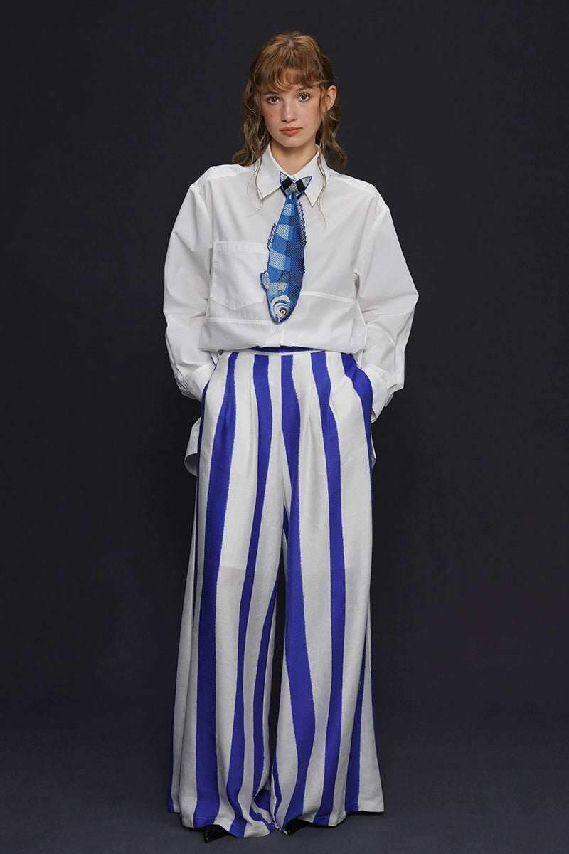 藍白條紋寬褲 B4159