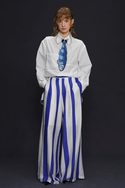 藍白條紋寬褲 B4159