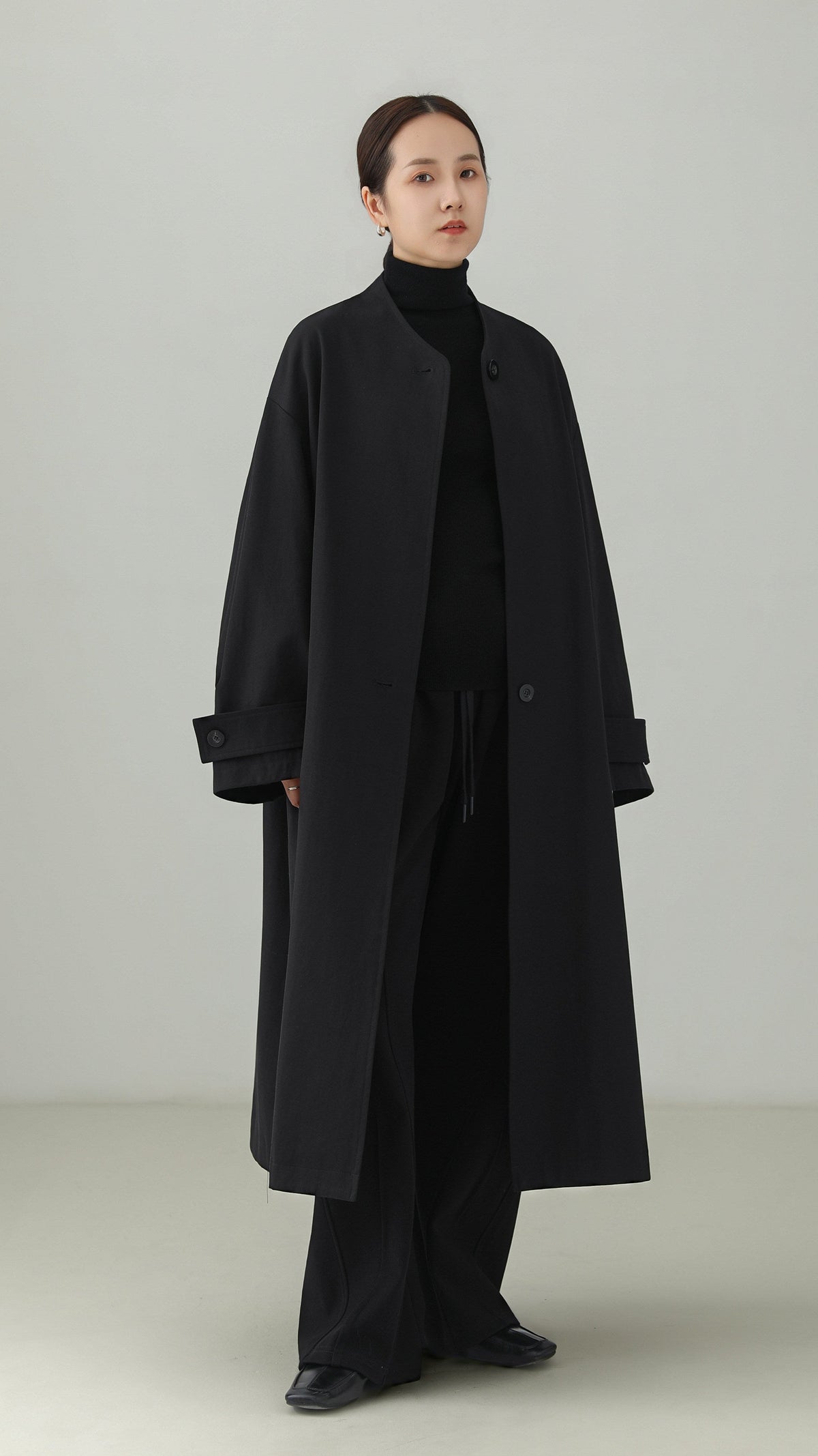 Tencel Cotton No-Collar Long Coat B5009