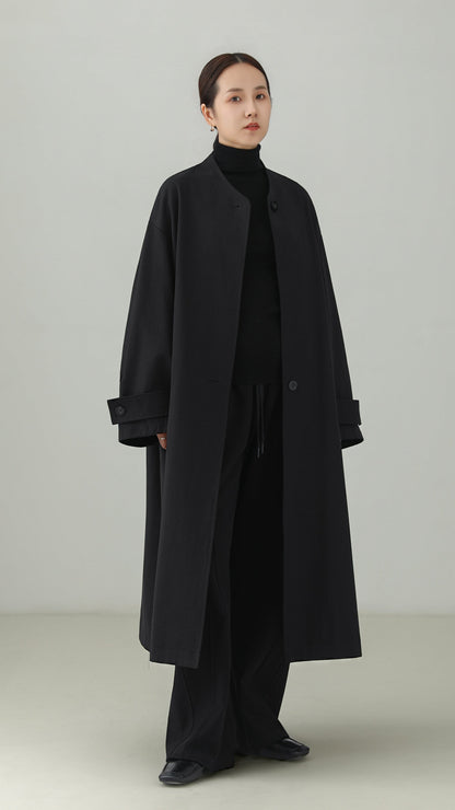 Tencel Cotton No-Collar Long Coat B5009