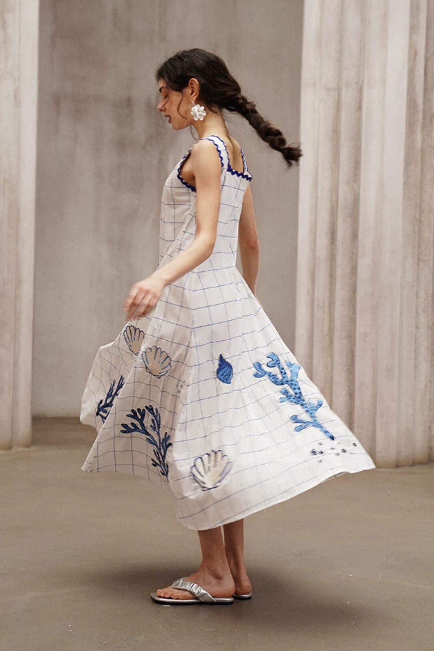 Summer Pine Embroidered Plaid Dress B4793