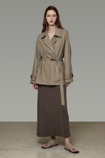 Double Front Mid-Length Trench Coat B4902