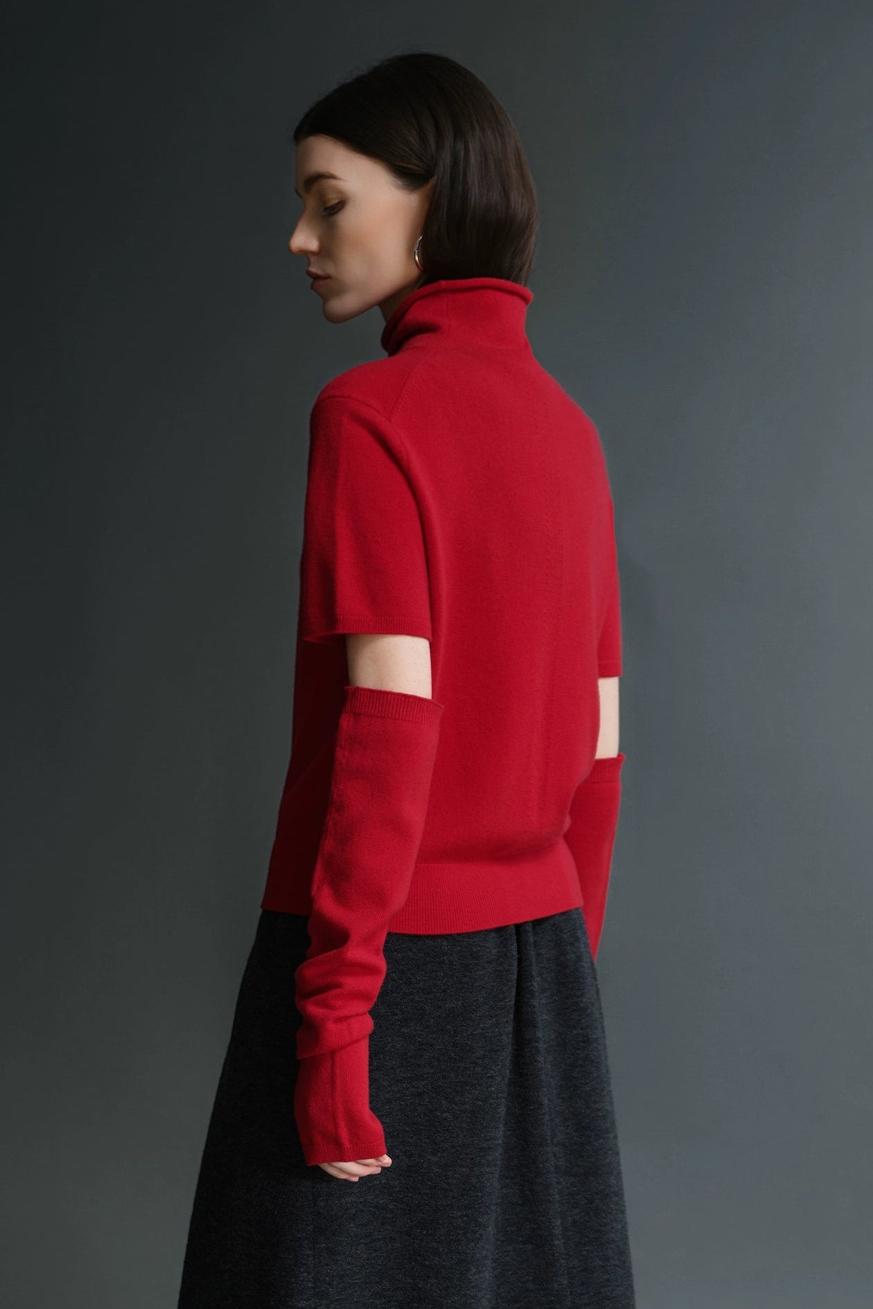 羊絨羊毛高領短袖毛衣，附袖套 B4482