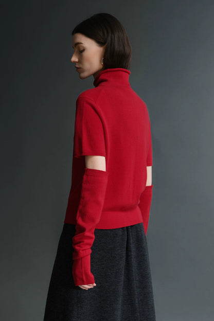 羊絨羊毛高領短袖毛衣，附袖套 B4482