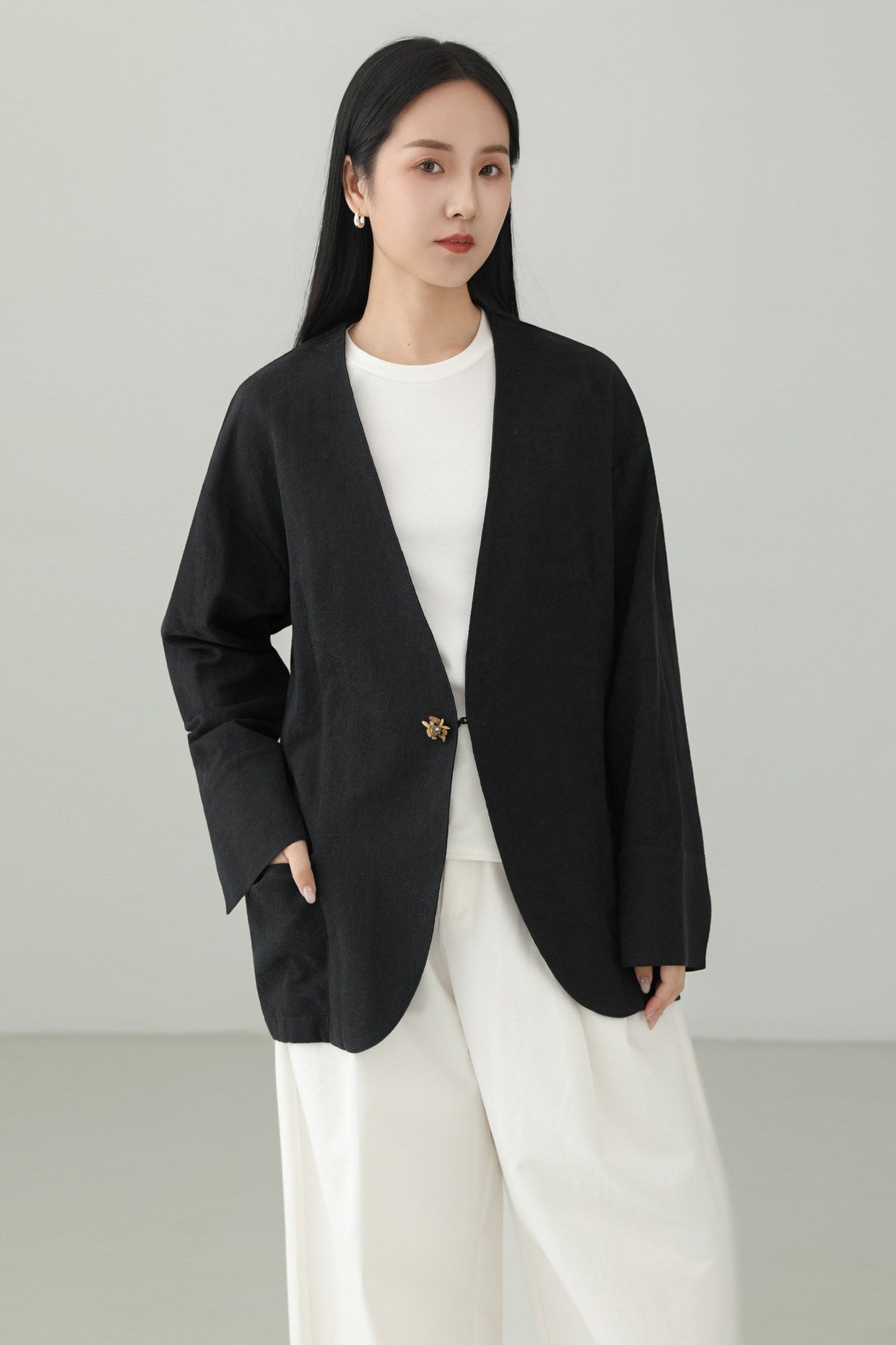 Minimalist Jacquard V-Neck Jacket B4659