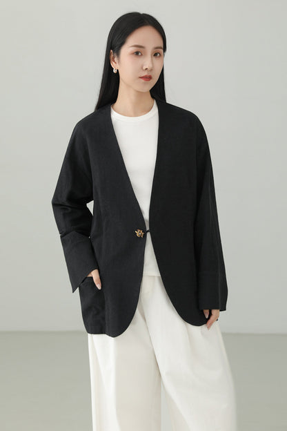 Minimalist Jacquard V-Neck Jacket B4659